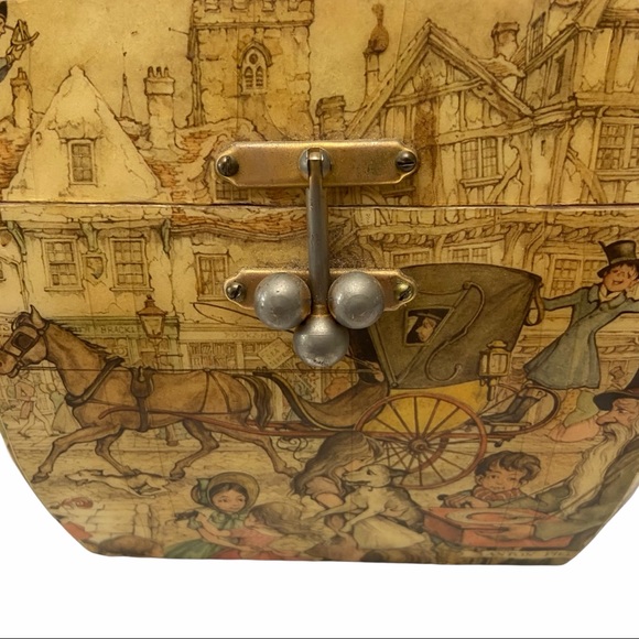 Vintage 1970s Anton Pieck Street Scene Decoupage Wood Box Lucite Purse Handbag - Picture 11 of 13